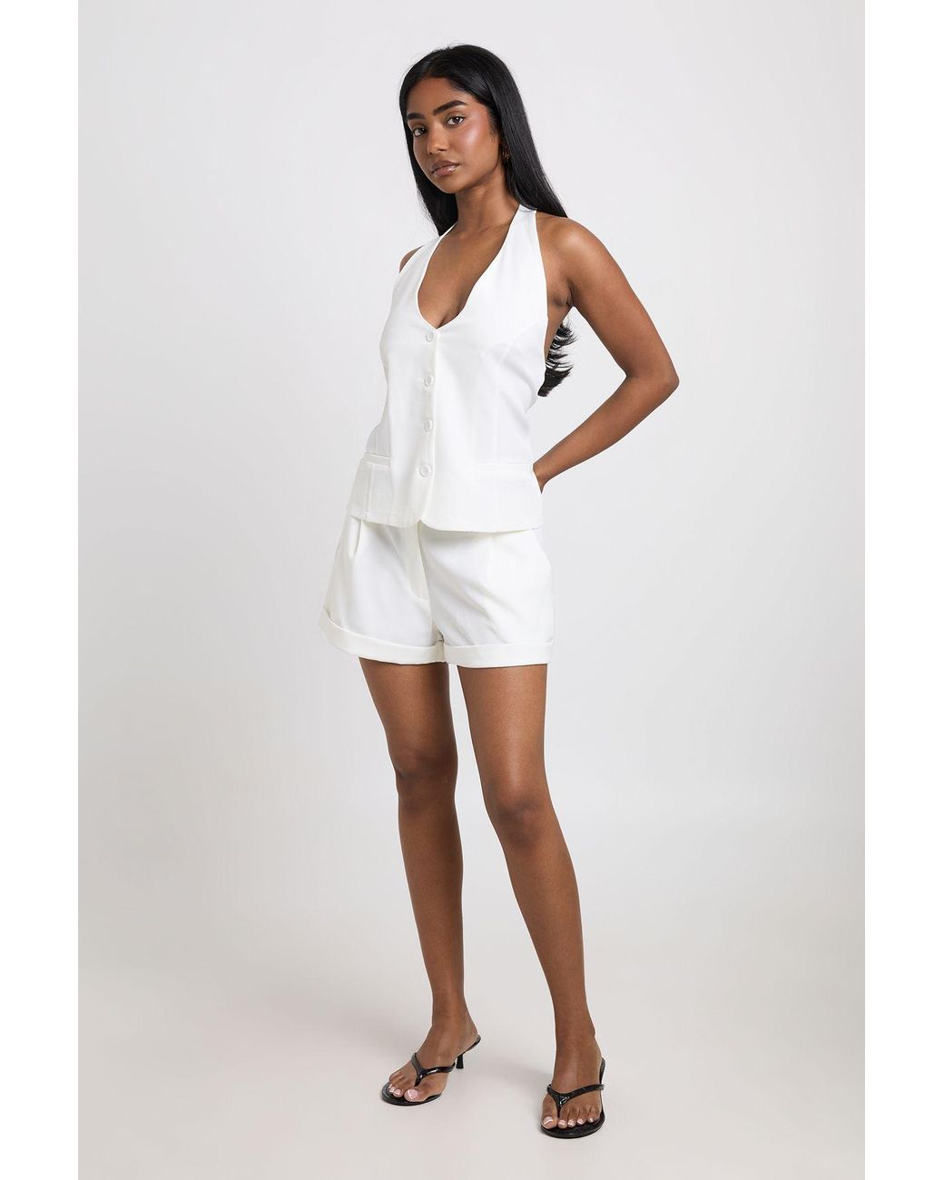 Boohoo White Marl Turn Up Hem Tailored Shorts