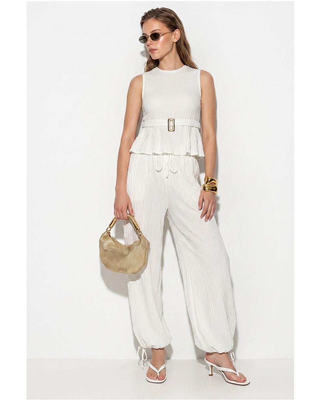 Bianco Lucci White High Waist Wide Leg Two-Piece Coord