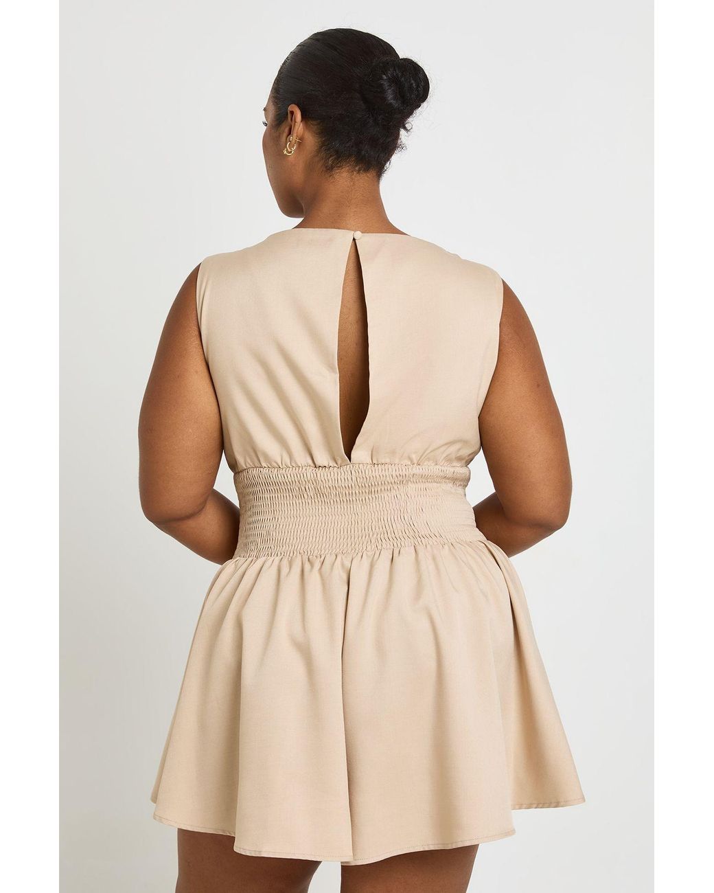 Boohoo Natural Plus Shirred Waist Playsuit