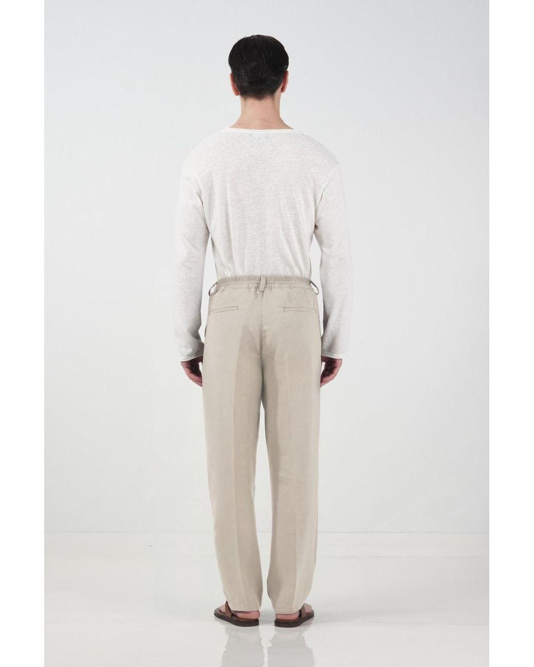 Giesto Natural Straight-Leg Pleated Trousers for men
