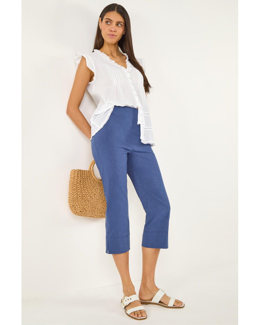 Roman Blue Denim Side Split Stretch Trouser