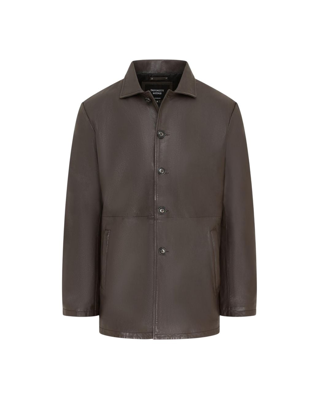 Infinity Leather Brown Long Collared Car Coat Jacket for men