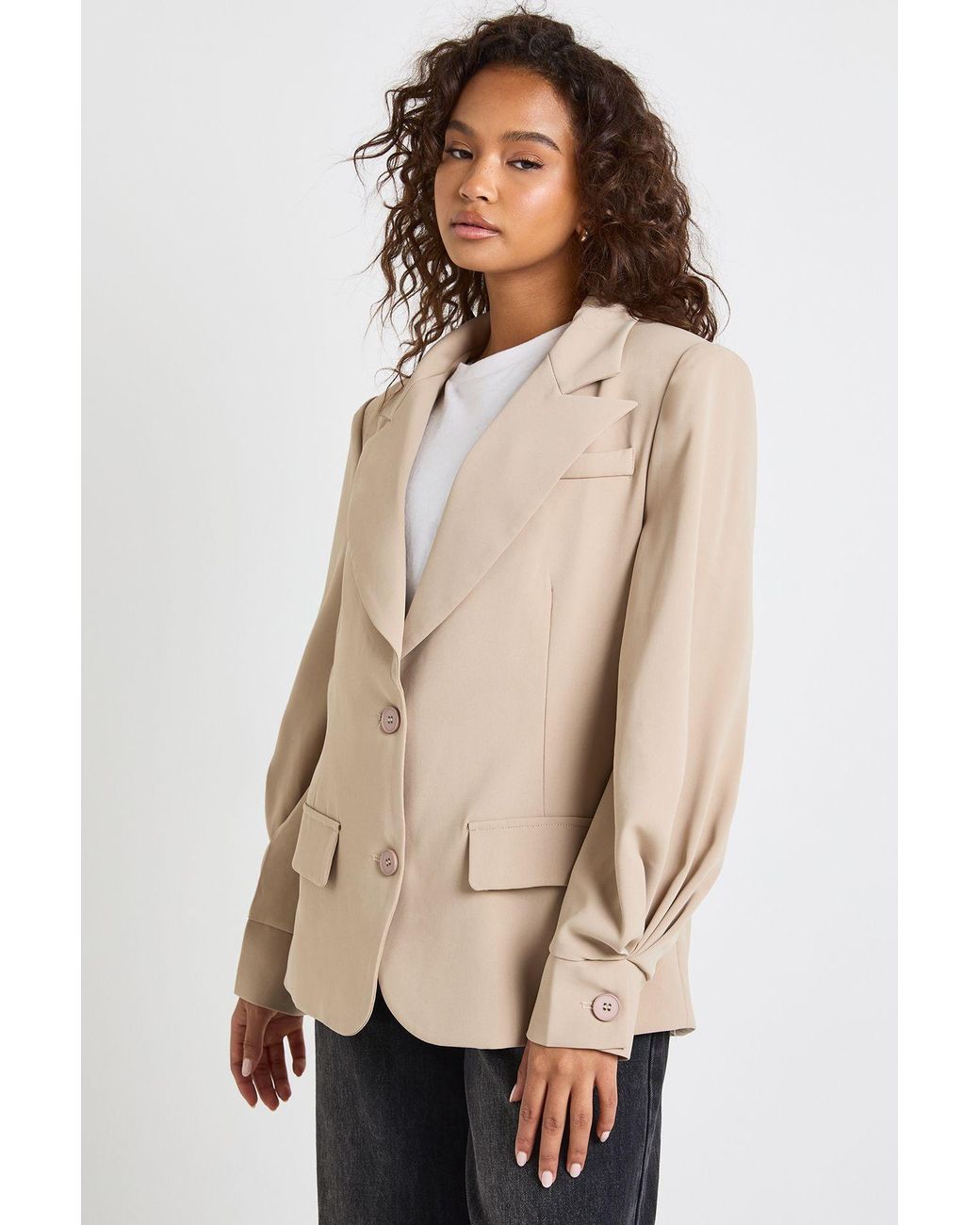 Boohoo Natural Volume Sleeve Tailored Blazer