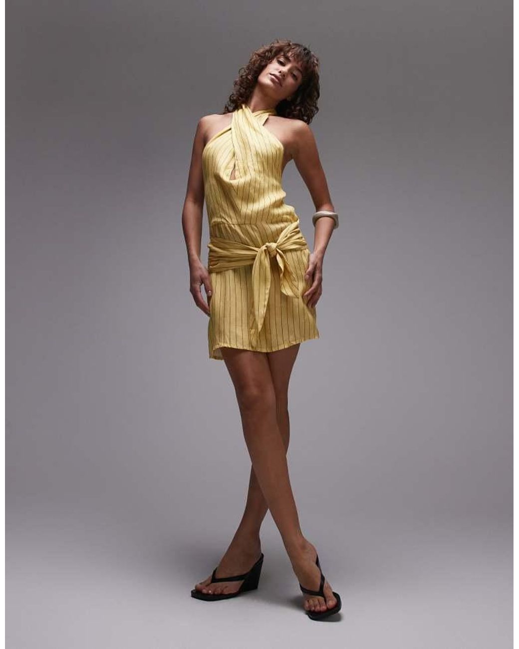 laagam Brown Amazona Uma Striped Mini Dress