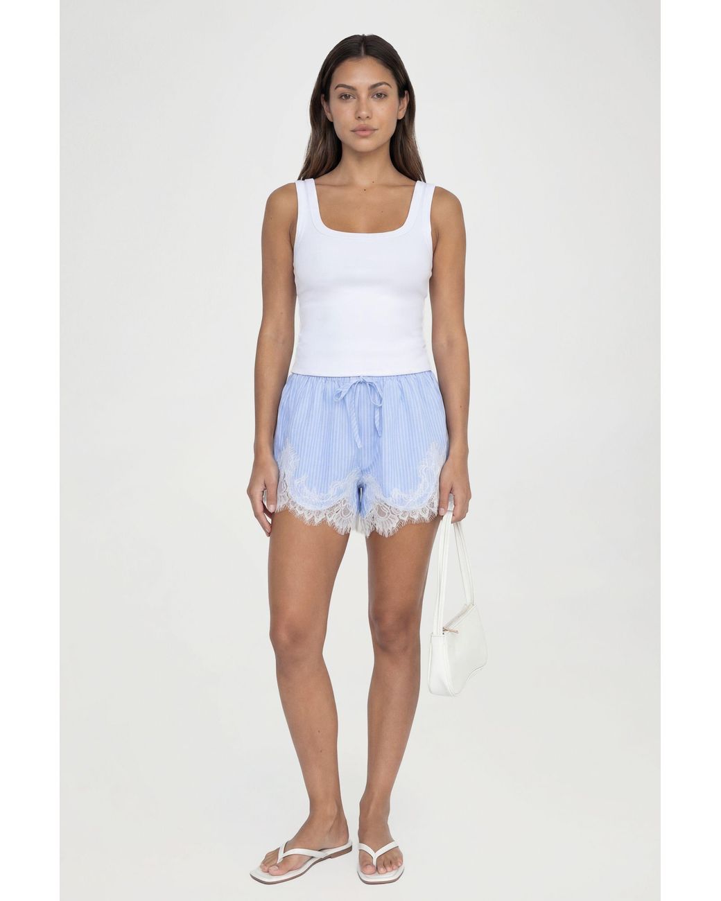 Boohoo Blue Tall Lace Trim Stripe Flippy Shorts