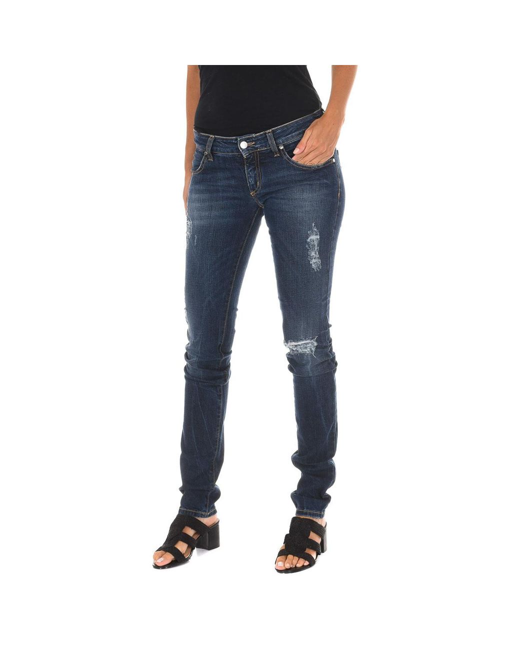 Met Blue Long Denim Pants Worn And Torn Effect 10Db50219