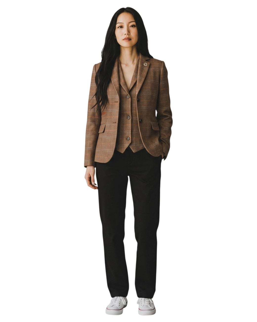 TruClothing Brown 2 Piece Check Formal Tweed Blazer & Waistcoat Set