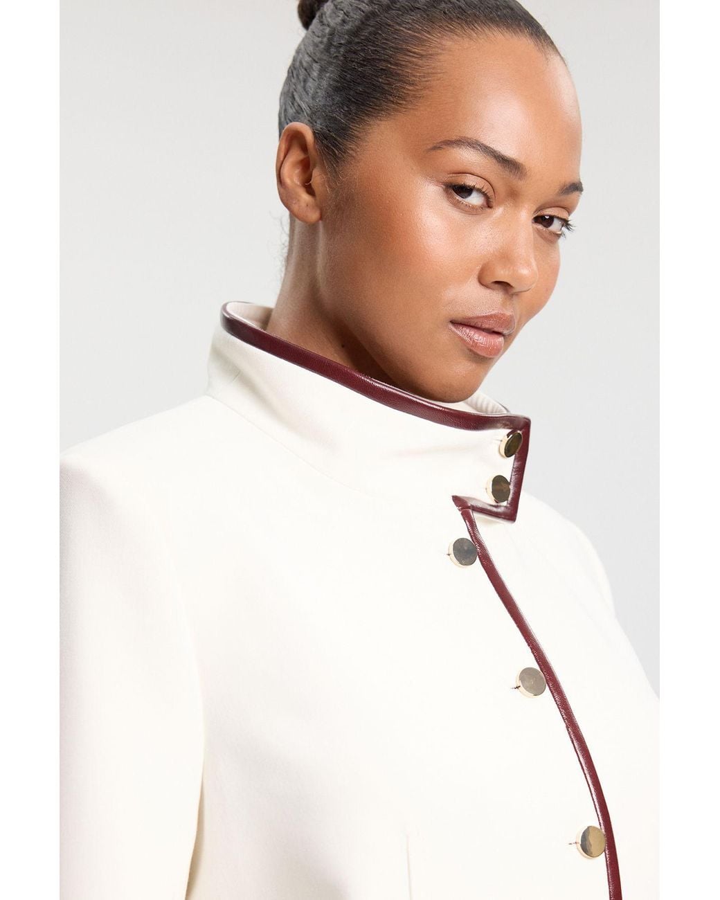 Karen Millen Natural Plus Size Compact Stretch Pu Mix Tailored Belted Jacket