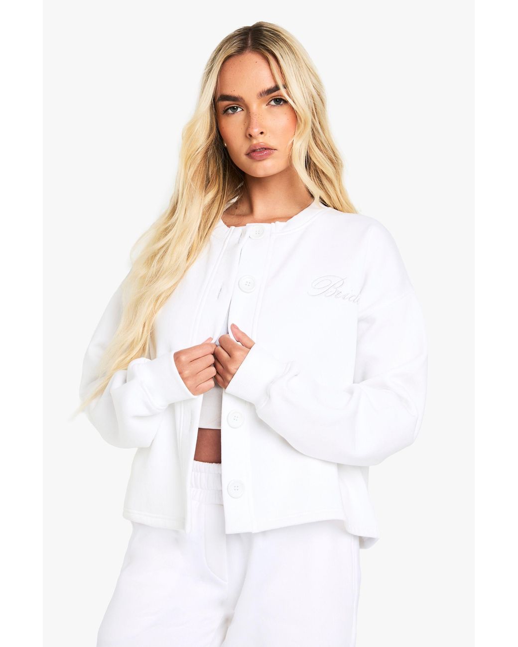Boohoo White Bride Embroidered Cardigan
