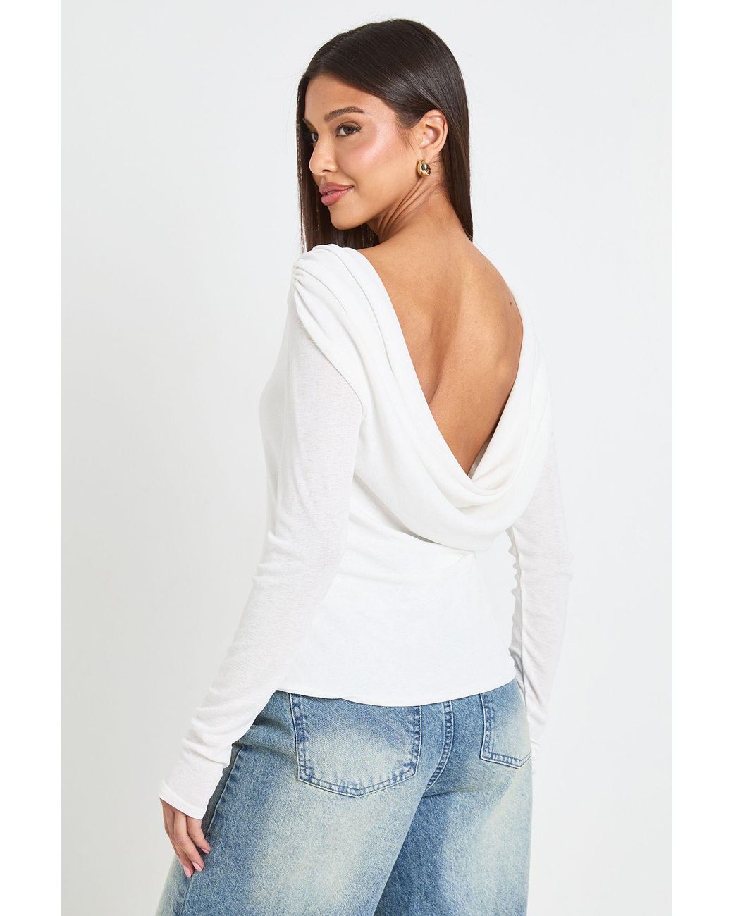 Boohoo White Double Layer Textured Cowl Back Top