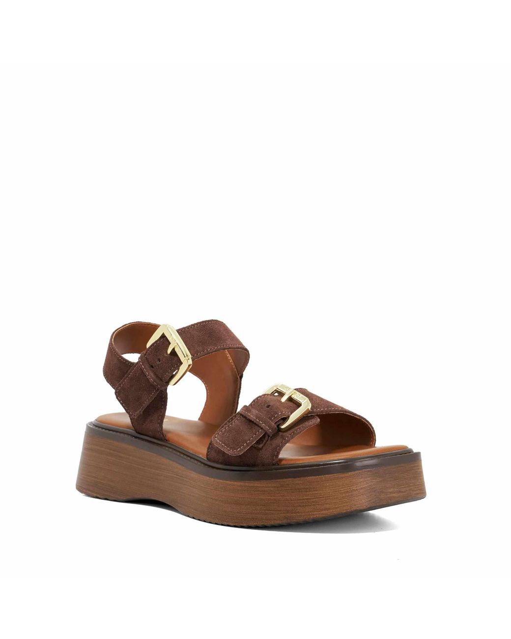 Dune Brown Luno Double Strap Flatform Sandals
