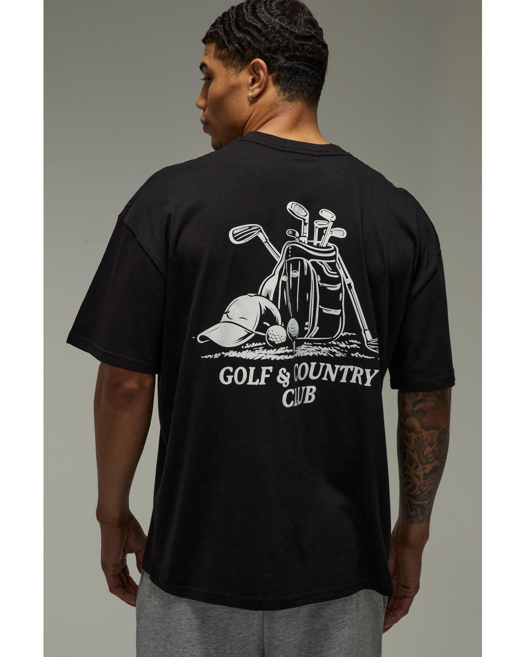 BoohooMAN Black Golf Country Club Oversized T-Shirt for men
