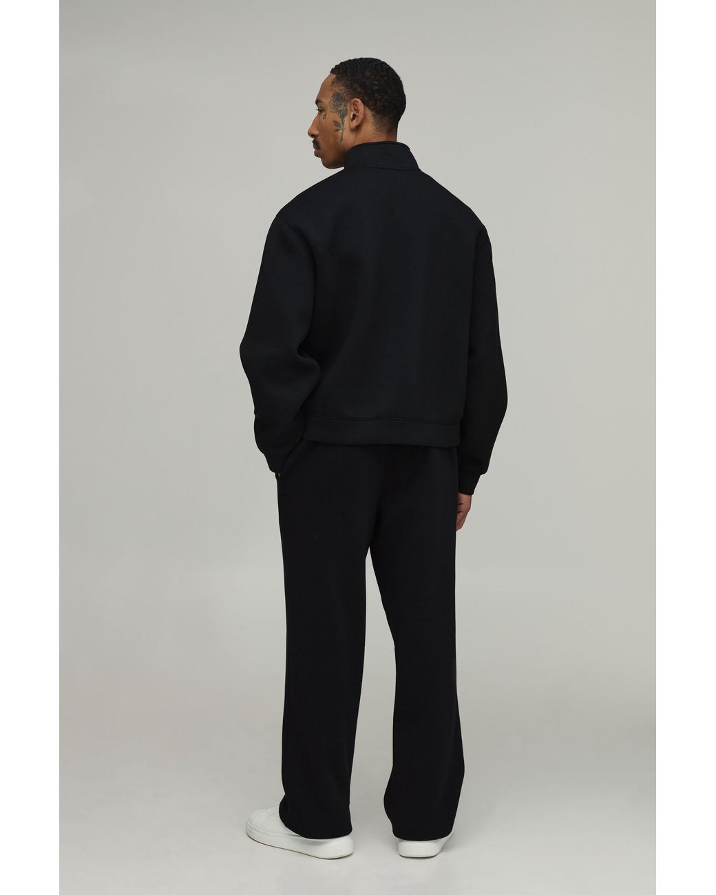 BoohooMAN Black Oversized Boxy 1/4 Zip Funnel Neck Scuba Sweatshirt for men