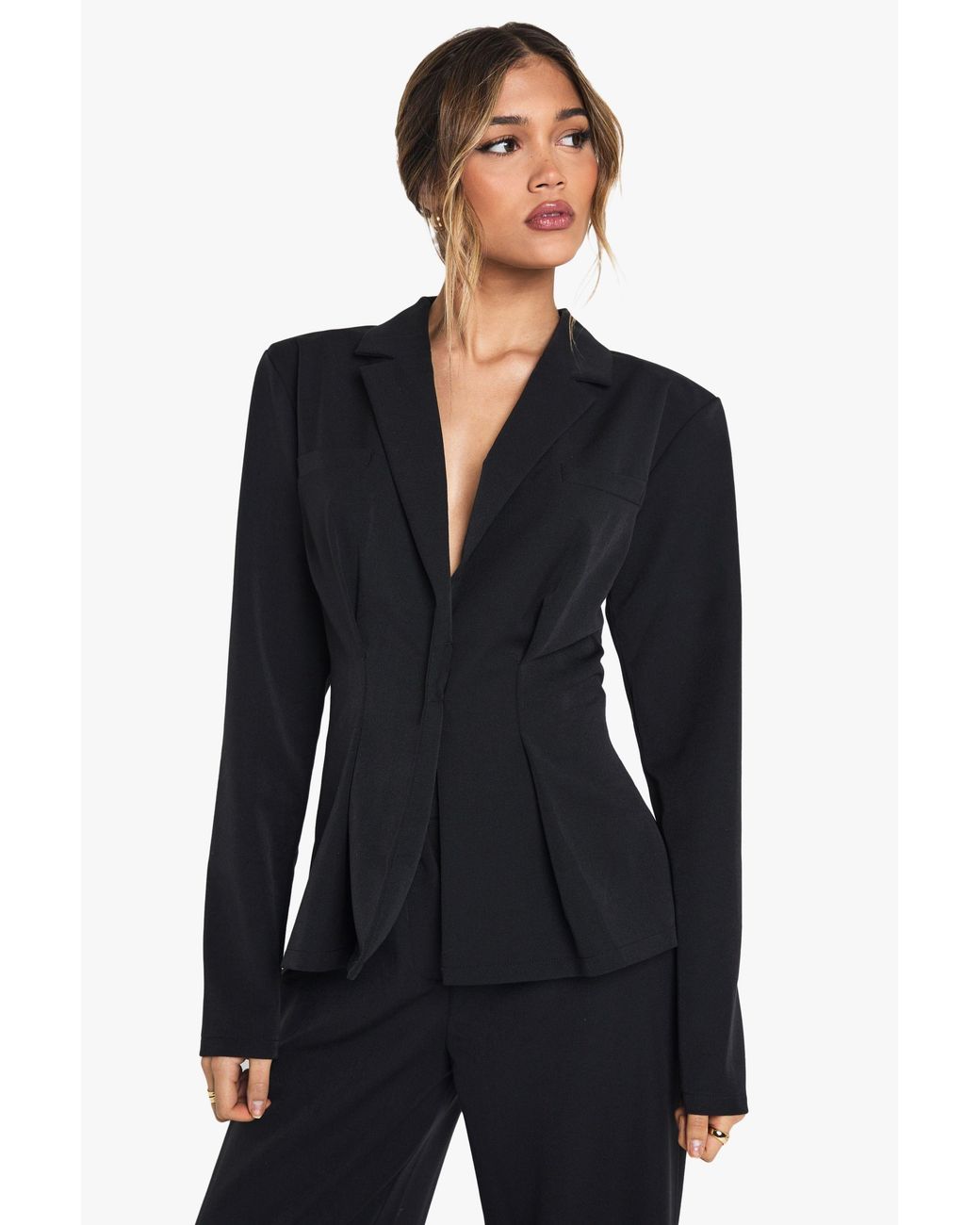 Boohoo Blue Cinched Wrap Over Blazer