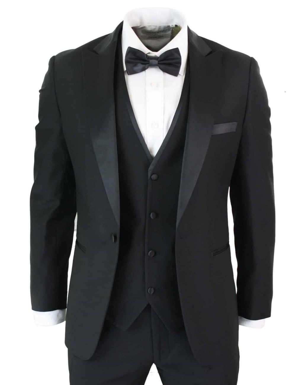 Paul Andrew Black 3 Piece Tuxedo Suit Classic Satin Dinner Tailored Fit Wedding Prom for men