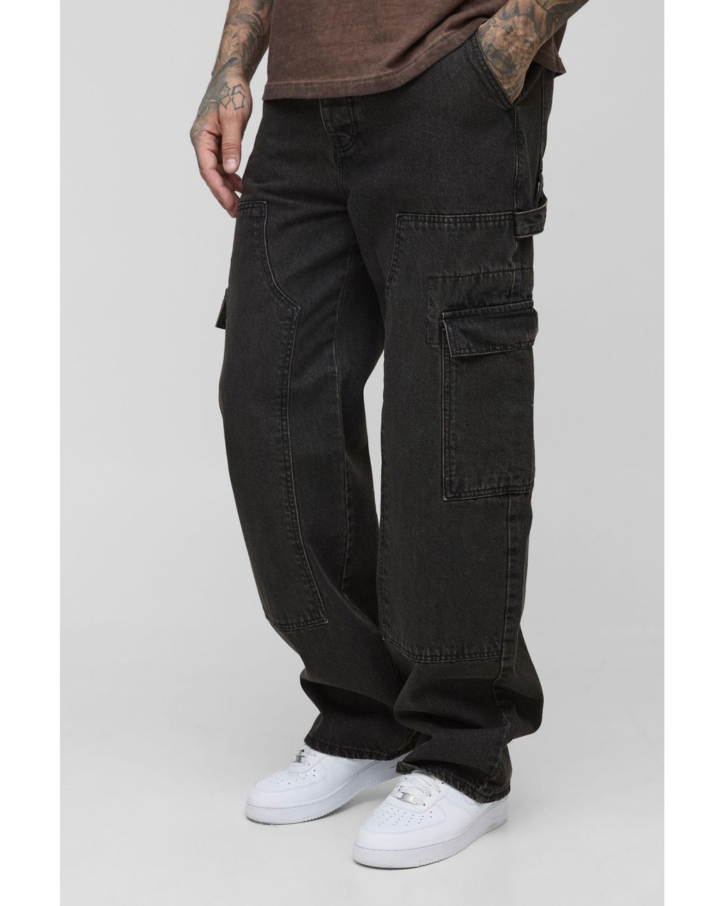BoohooMAN Black Tall Relaxed Fit Carpenter Cargo Jeans for men