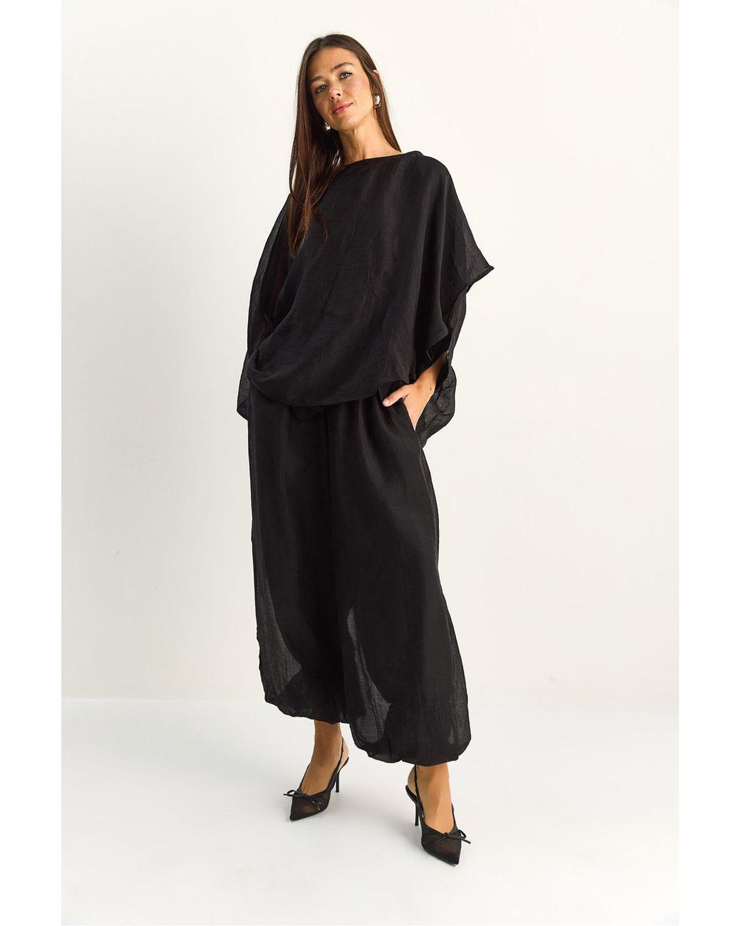 Bianco Lucci Black High Waist Wide Leg Two-Piece Co-Ord Set