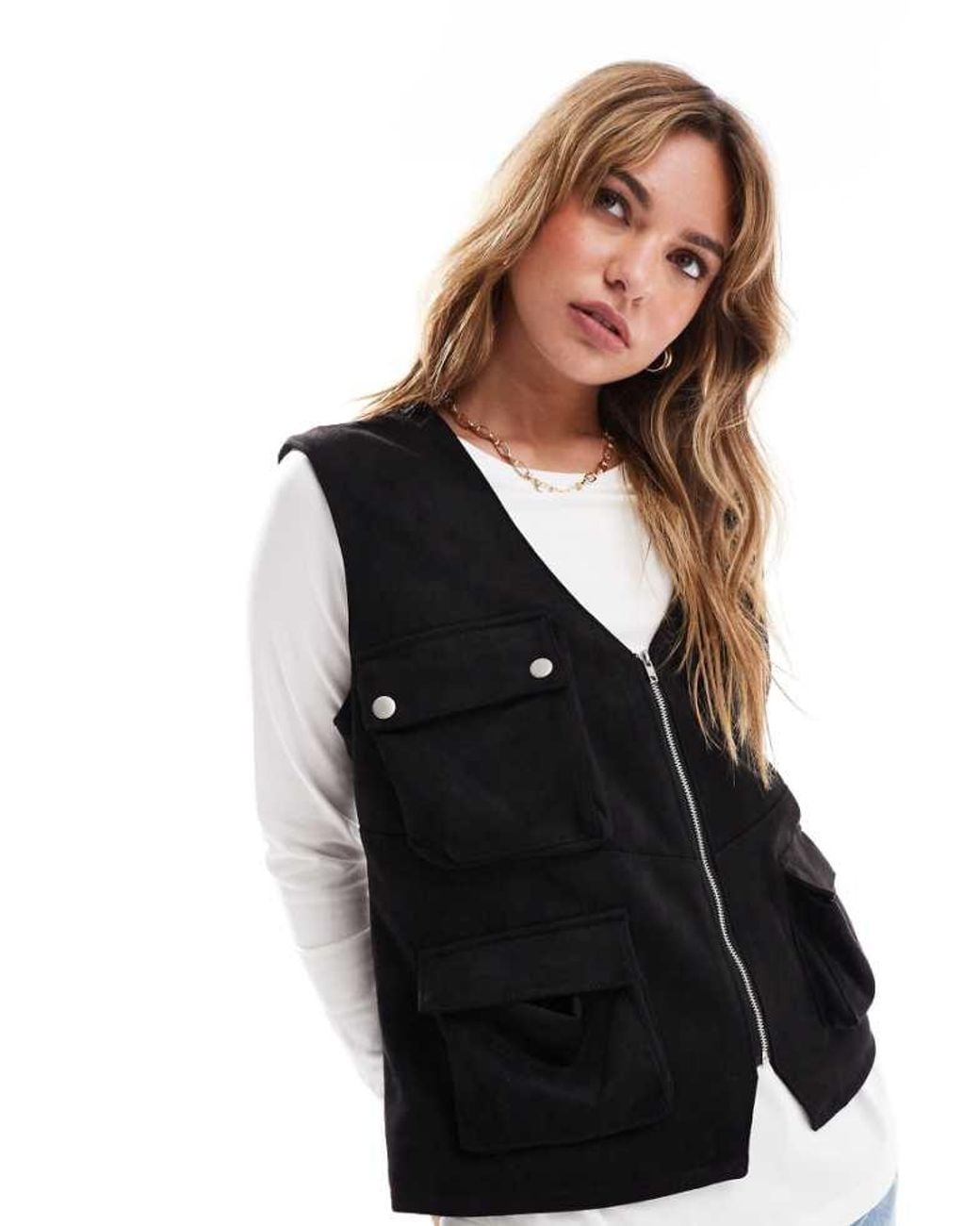ASOS Black Suedette Relaxed Gilet With Hardware Details