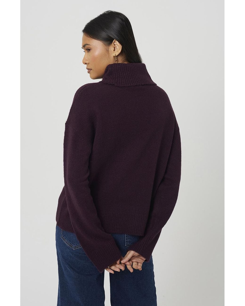 Brave Soul Blue Plum Loose Fit Roll Neck Knitted Jumper