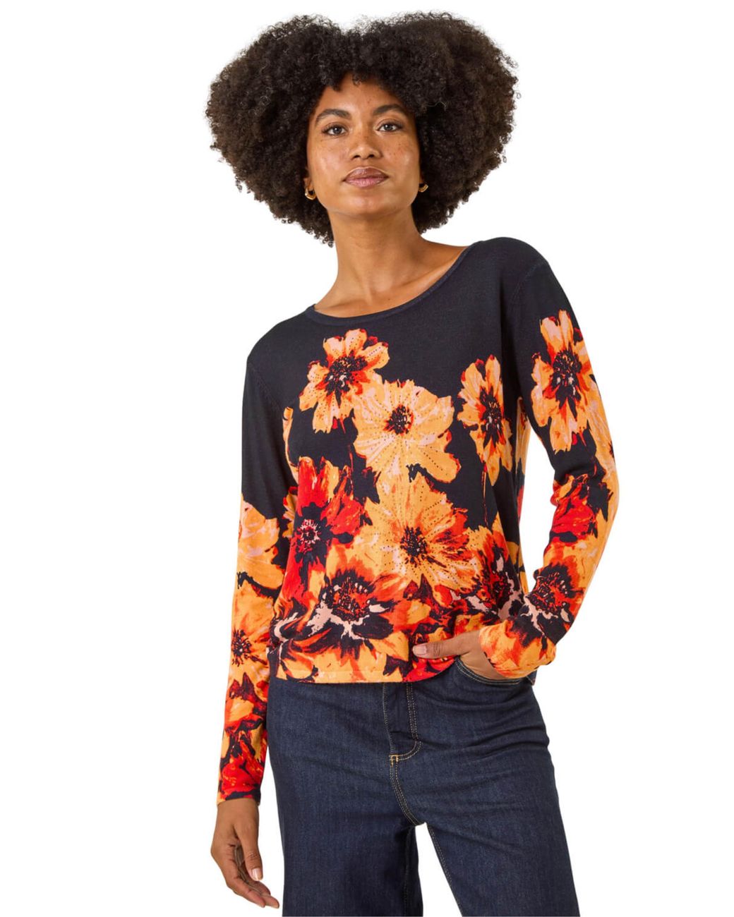Roman Blue Floral Print Knit Jumper