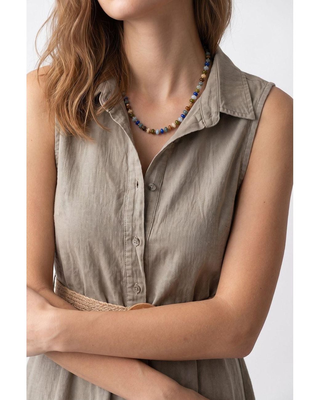 MixRay Natural Belted Cotton Poplin Midi Shirt Dress