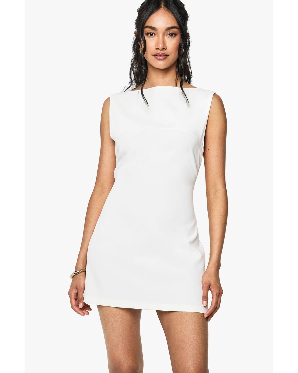Boohoo White Slash Neck Fit & Flare Micro Mini Dress