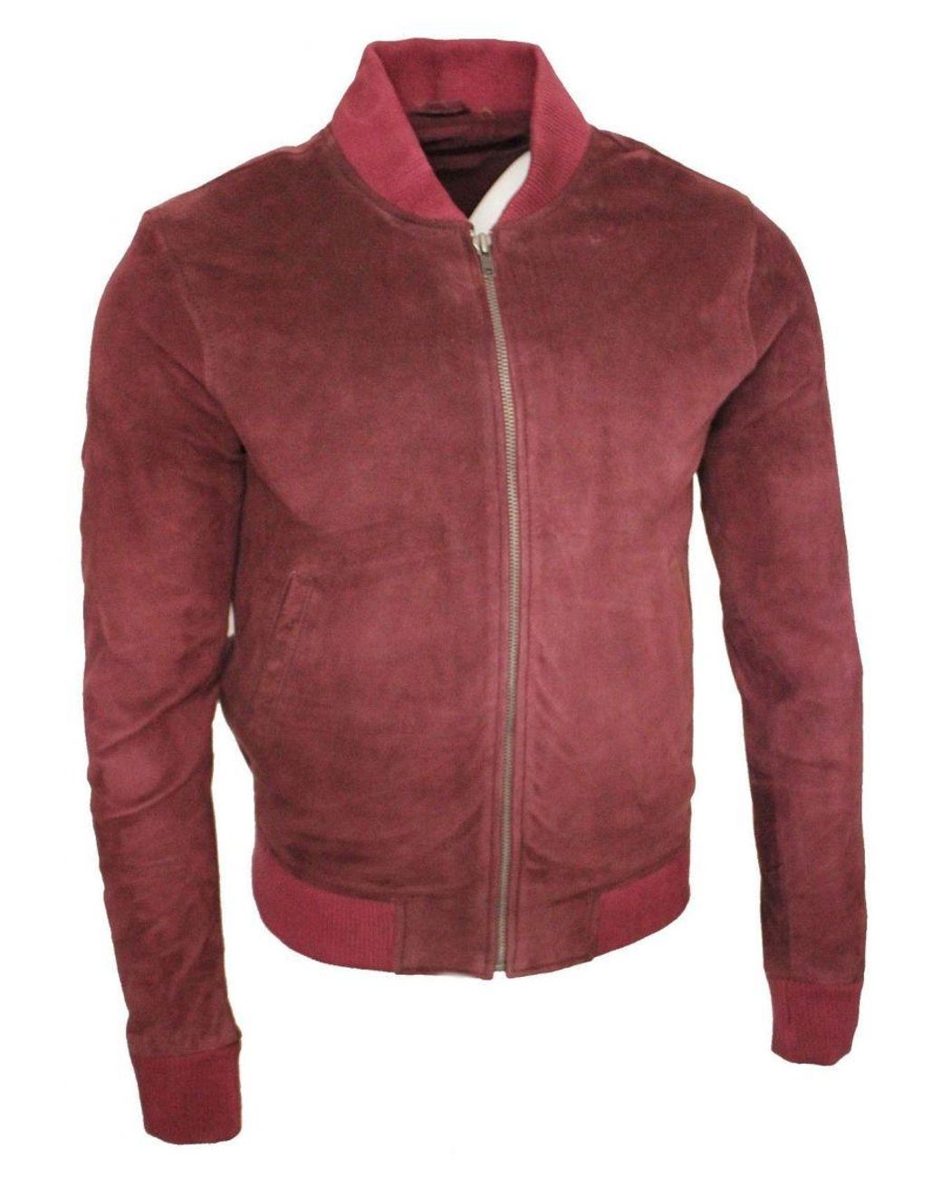 Infinity Leather Red Varsity Soft Suede Bomber Jacket for men