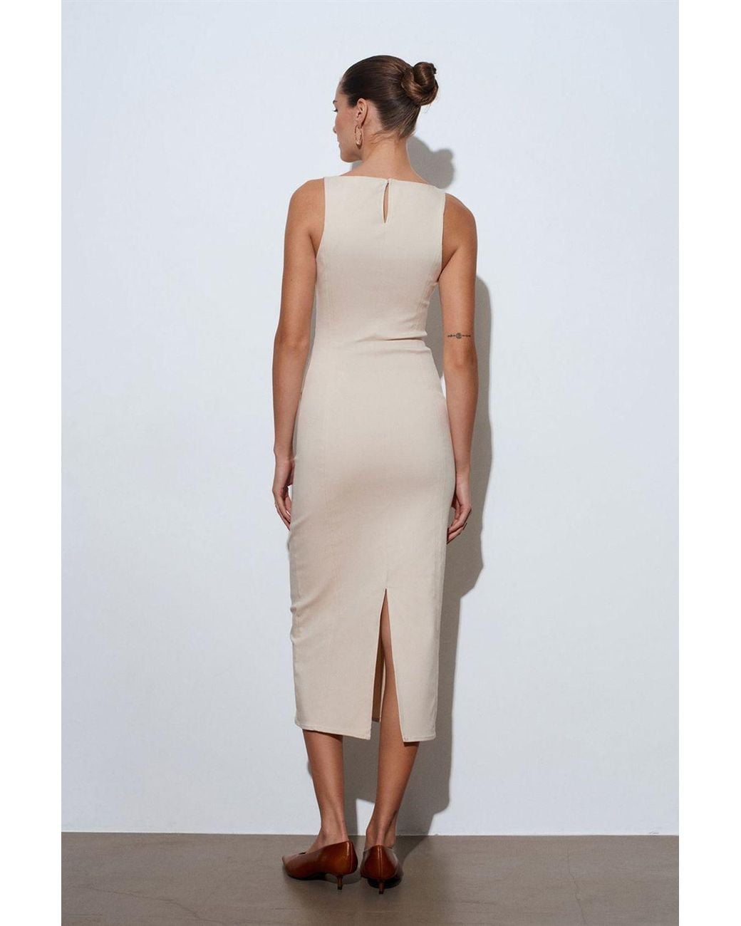 Dilvin White Sleeveless Midi Bodycon Dress With Slit