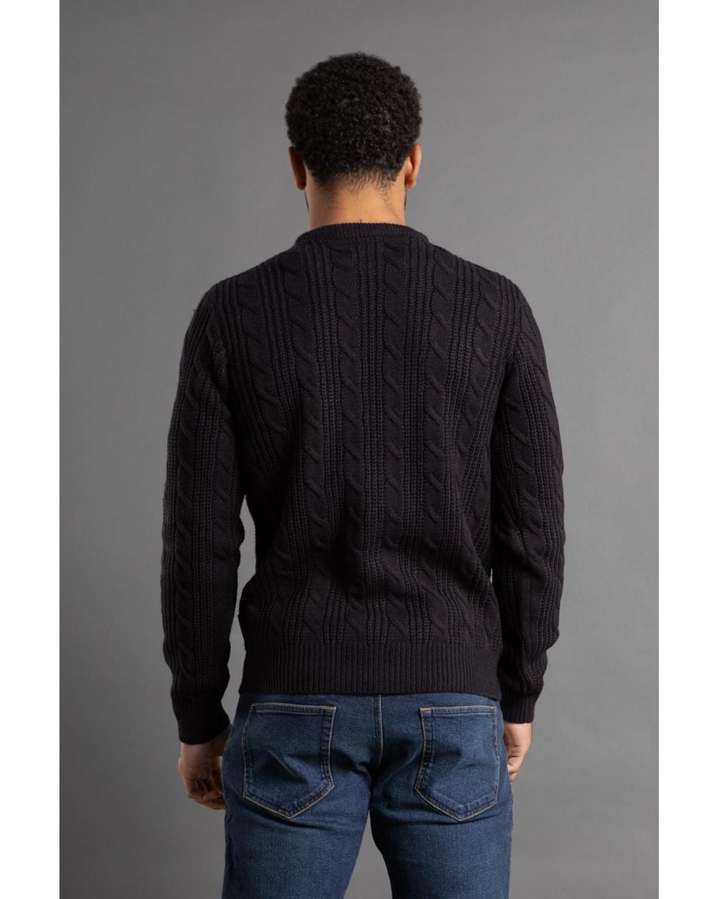 French Connection Gray Cable Knit Crew Neck Jumper for men
