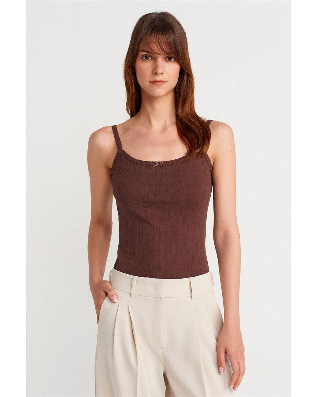 Dilvin Multicolor Slim Fit Ribbed Cotton Cami Top