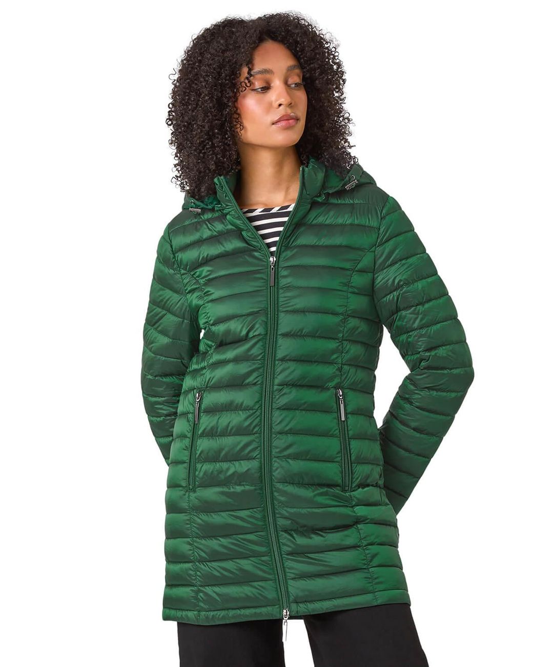 Roman Green Longline Hooded Padded Coat
