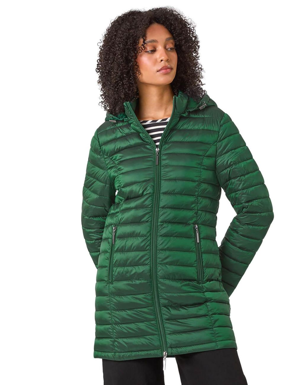 Roman Green Longline Hooded Padded Coat