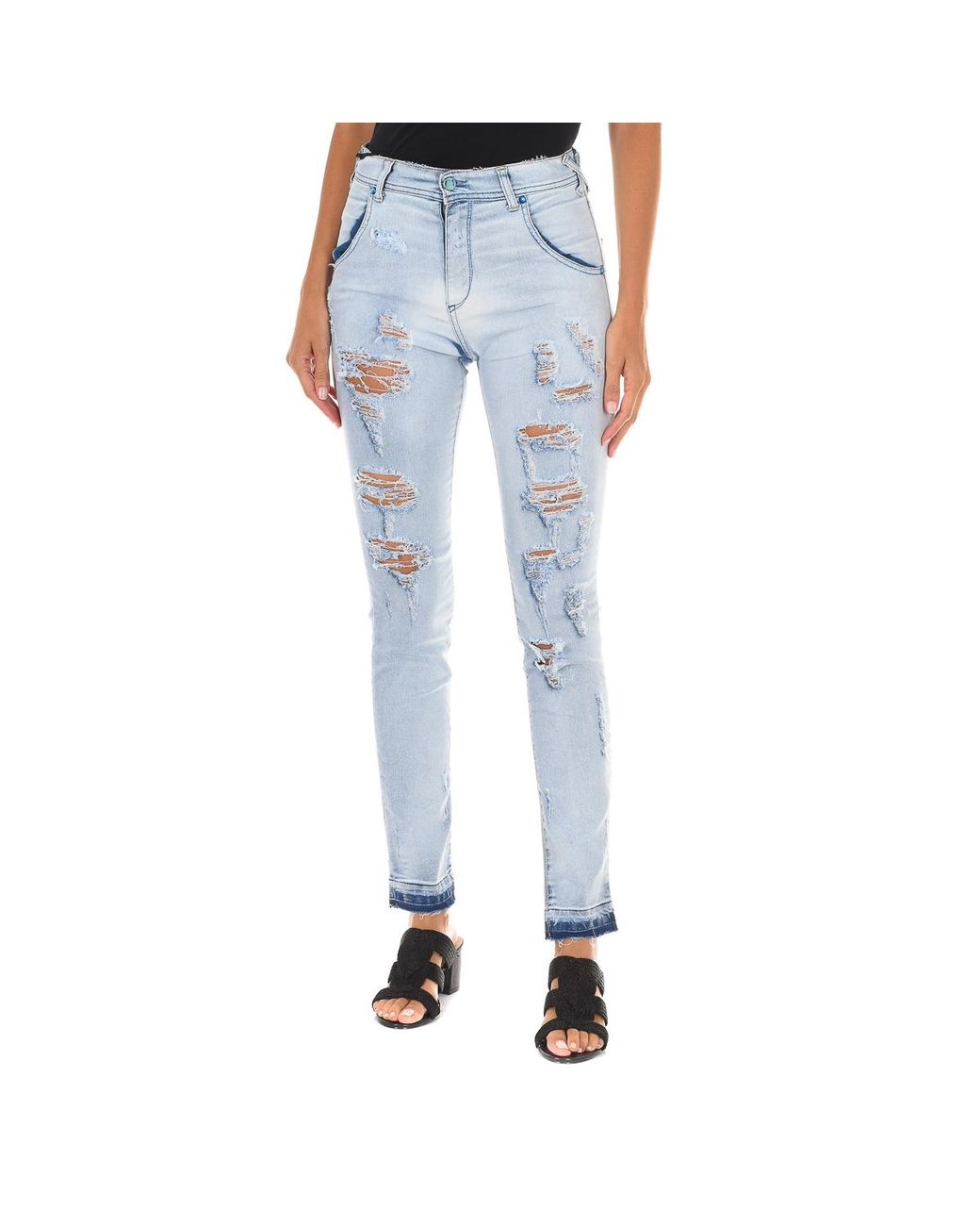Met Blue Long Denim Pants Worn And Torn Effect 10Dbf0803
