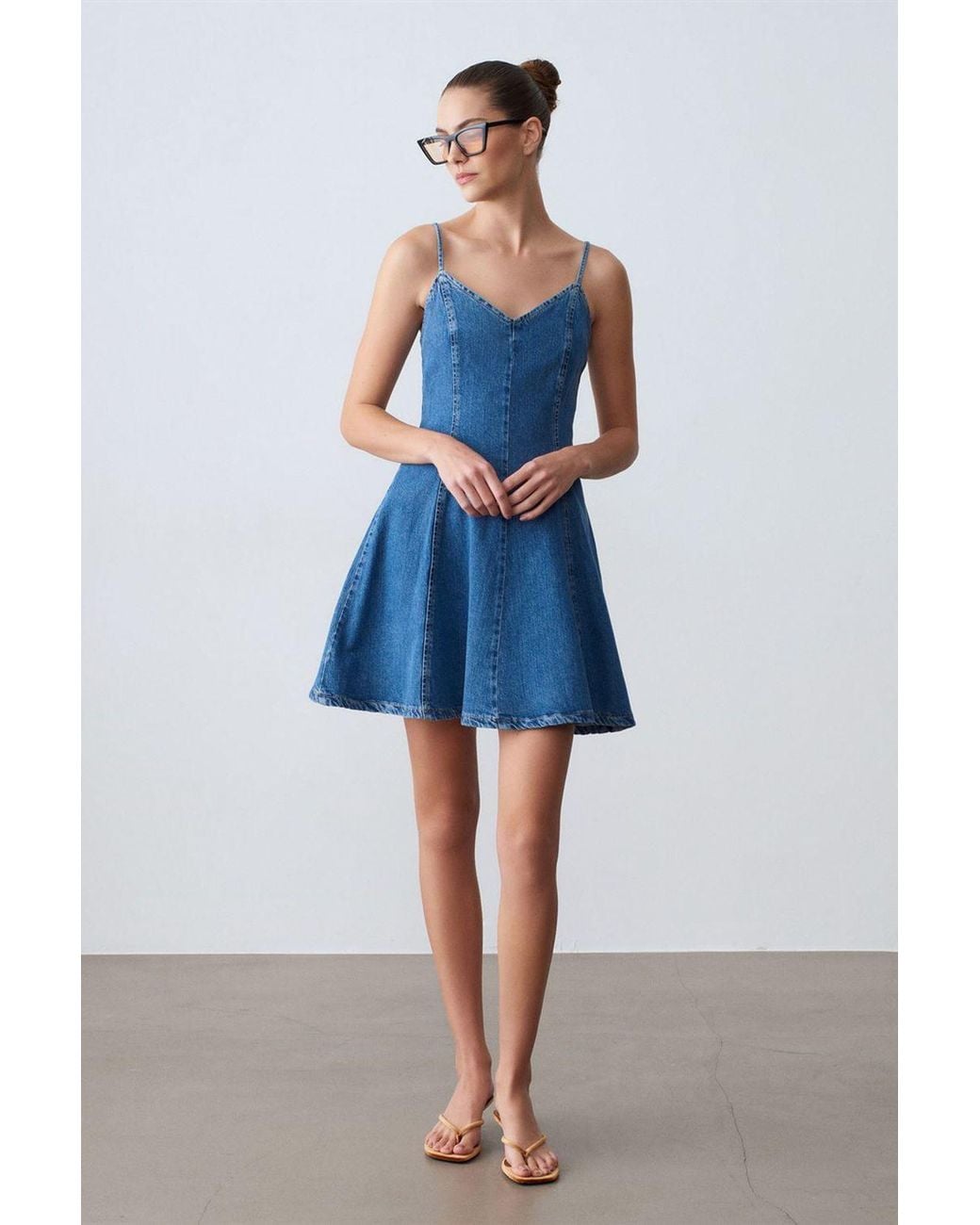 Dilvin Blue Sleeveless A-Line Mini Denim Dress