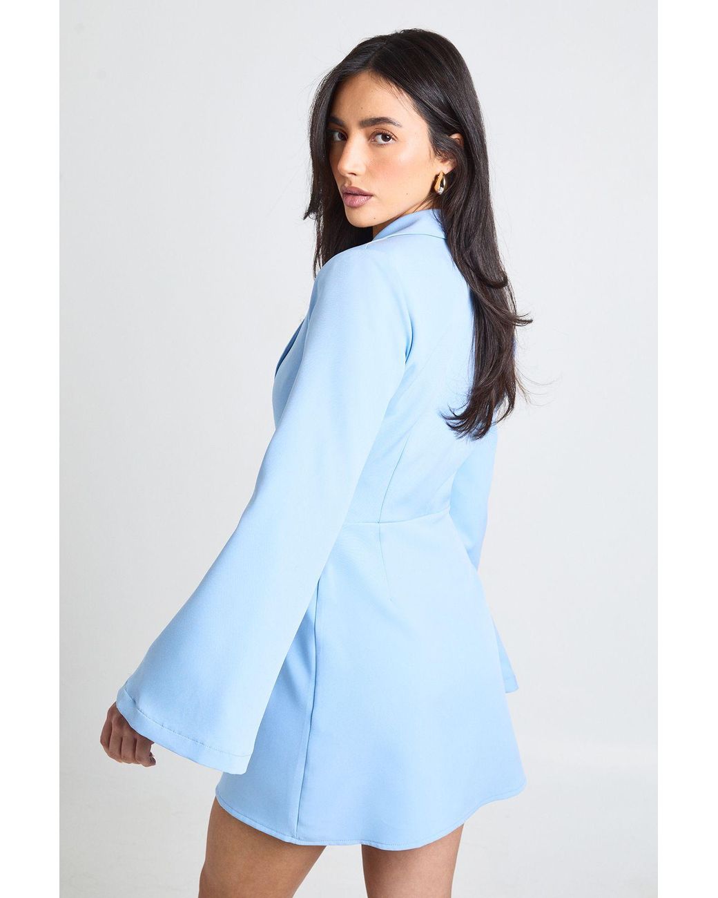 Boohoo Blue Buckle Detail Flared Sleeve Blazer Dress