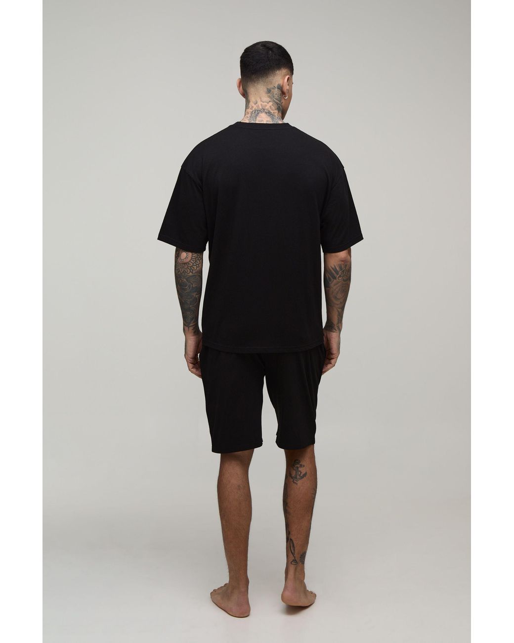 BoohooMAN Black Tall Dash Oversized T-Shirt & Loungewear Short Set for men