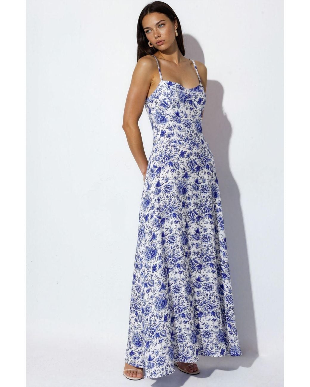 Hiccup Blue Floral Viscose Maxi Dress With Heart Neckline