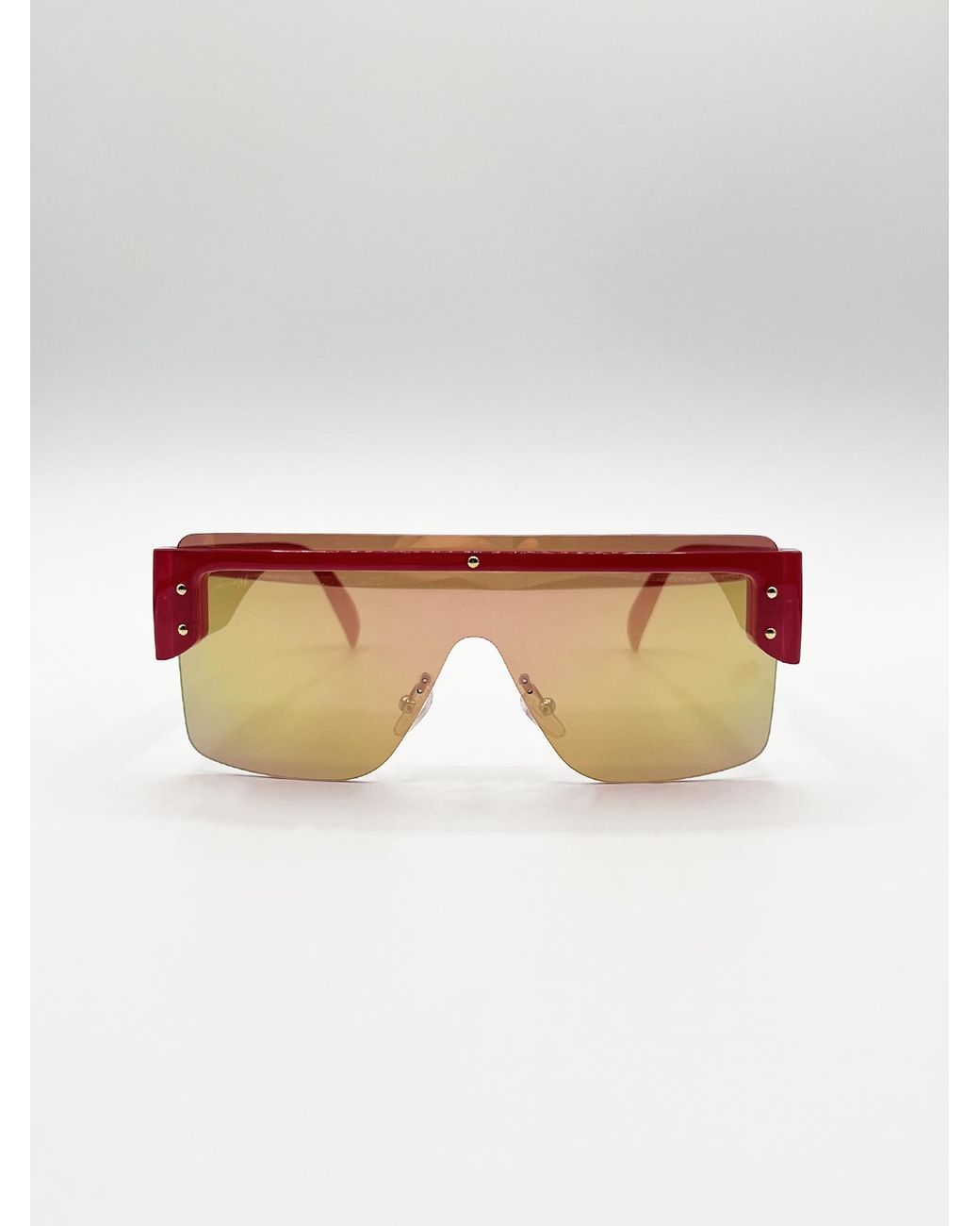 SVNX White Oversized Flat Top Sunglasses With Mirrored Lens