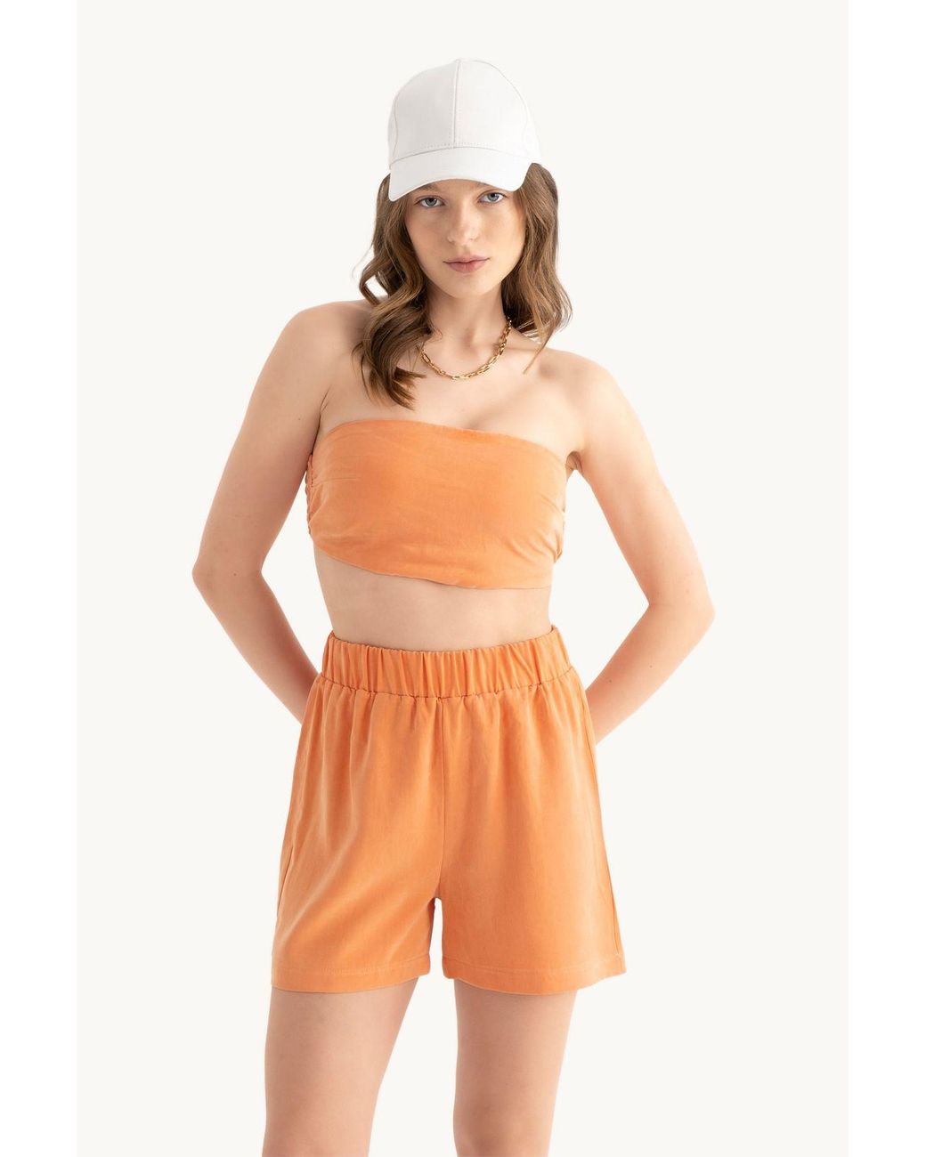 Hiccup Orange Elastic Waist Casual Shorts