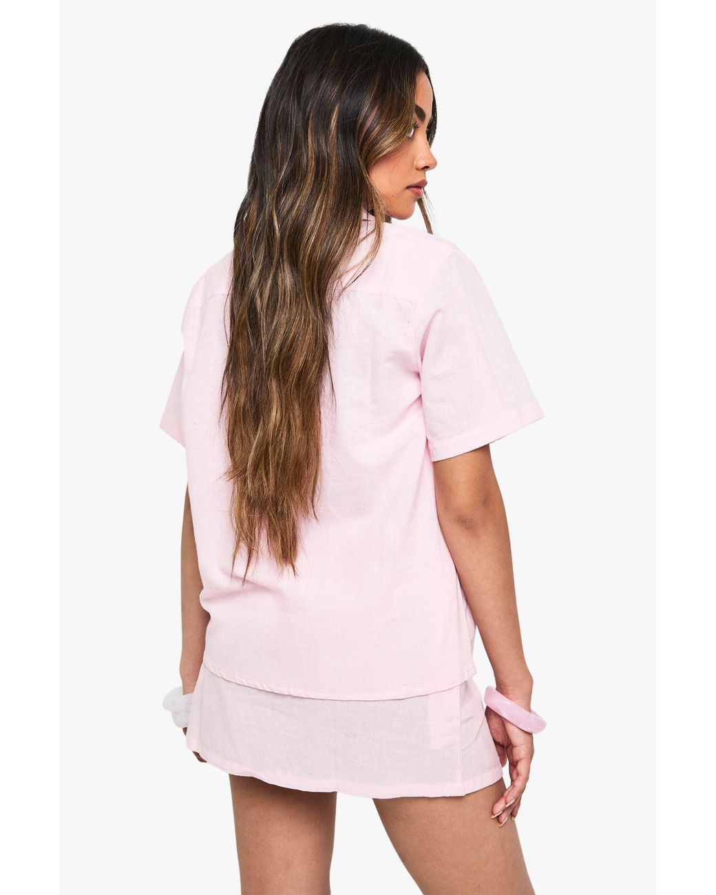 Boohoo White Linen Short Sleeve Shirt & Mini Skirt Co-Ord