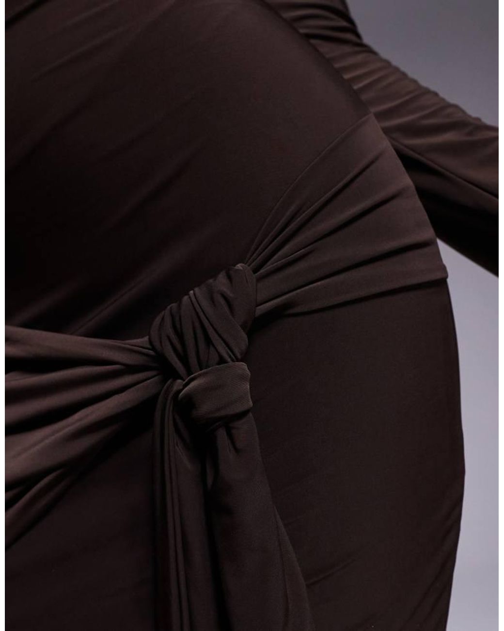 Kaiia Purple Exclusive Double Layered Slinky Bardot Tie Side Drape Detail Mini Dress
