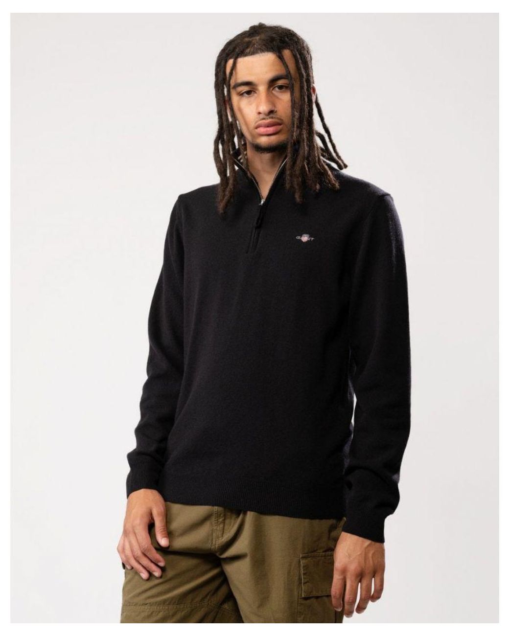 Gant Black Superfine Lambswool Half Zip Cardigan for men
