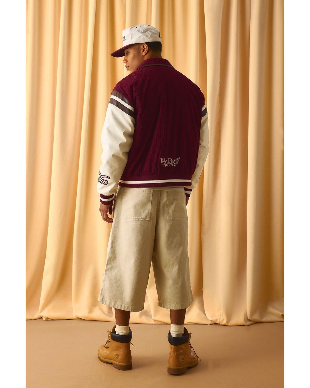 BoohooMAN Purple Regular Fit Cord Applique Pu Sleeve Varsity Jacket for men
