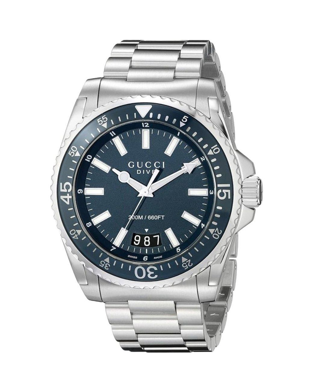 Gucci Metallic Ya136203 Dive Watch With Dial And Stainless Steel Bracelet for men