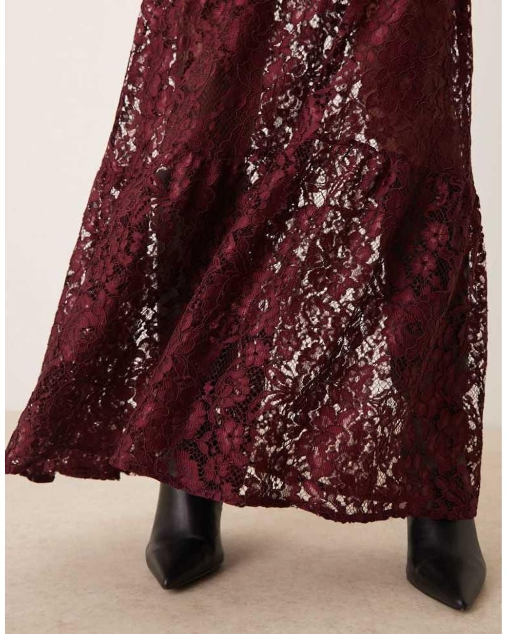 ASOS Brown Lace Tiered Midi Skirt