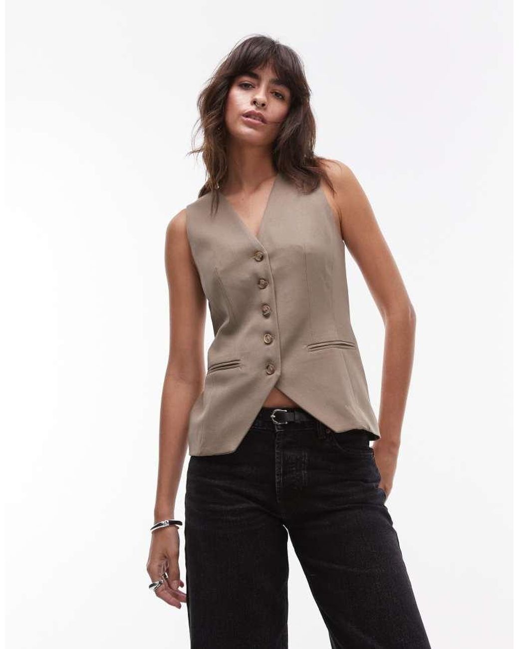 TOPSHOP Natural High Neck Button Through Waistcoat