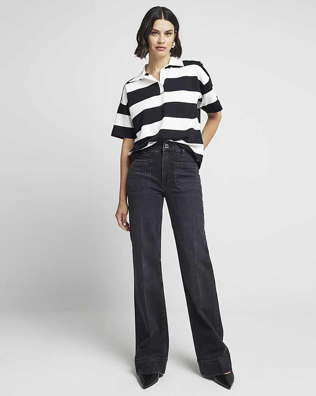 River Island Blue High Waisted Pocket Wide Leg Jeans