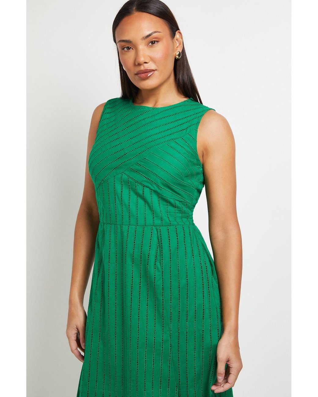 PRINCIPLES Green Panelled Broderie Fit And Flare Dress