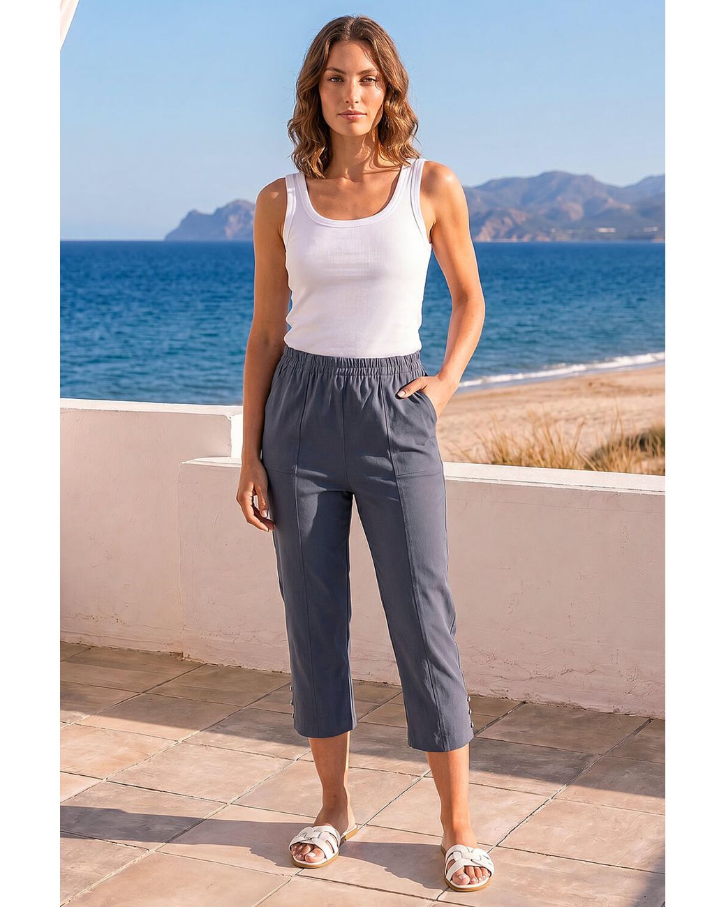 Roman Blue Petite Bengaline Cropped Trouser