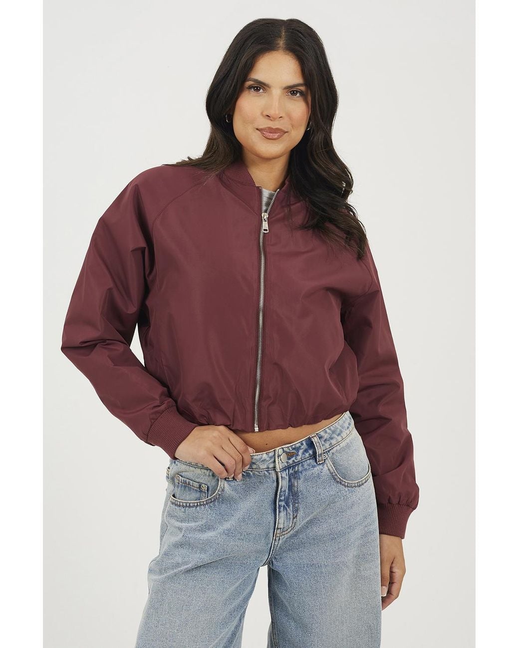 Brave Soul Red Oversized Sleeve Bomber Jacket